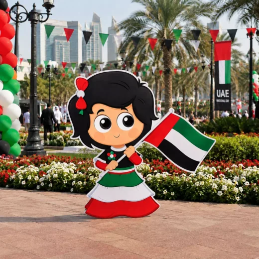 Illustrated Emirati Girl in UAE Flag-Coloured Heritage Dress Character Cutout