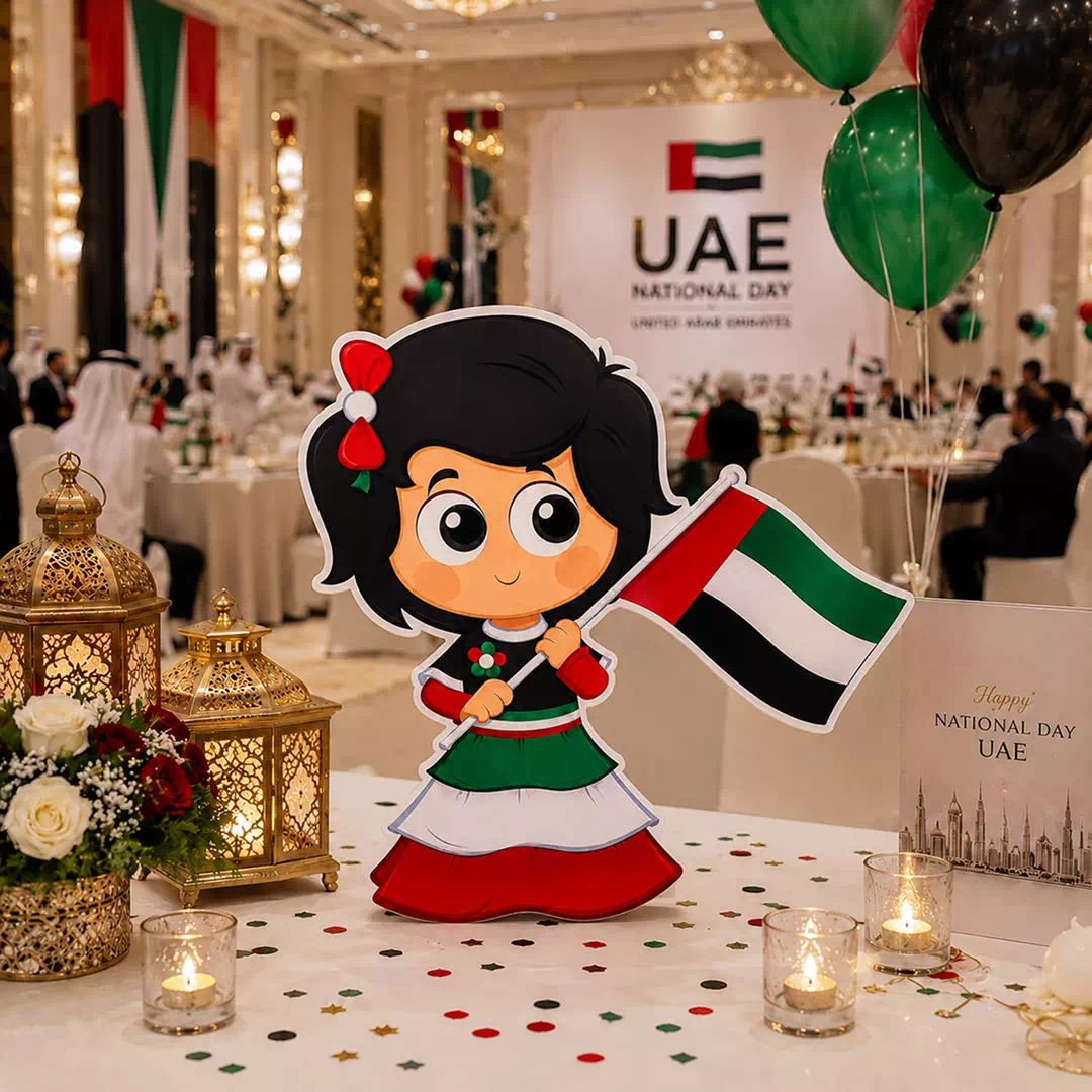 Illustrated Emirati Girl in UAE Flag-Coloured Heritage Dress Character Cutout - Image 4