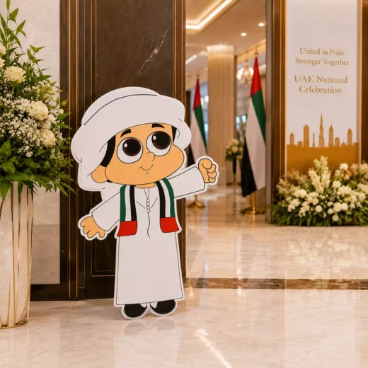 Illustrated Emirati Boy in White Kandura Giving Thumbs-Up Character Cutout