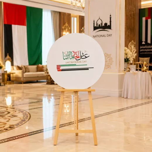 Round UAE National Day Welcome Board with Arabic Calligraphy and Flag Design