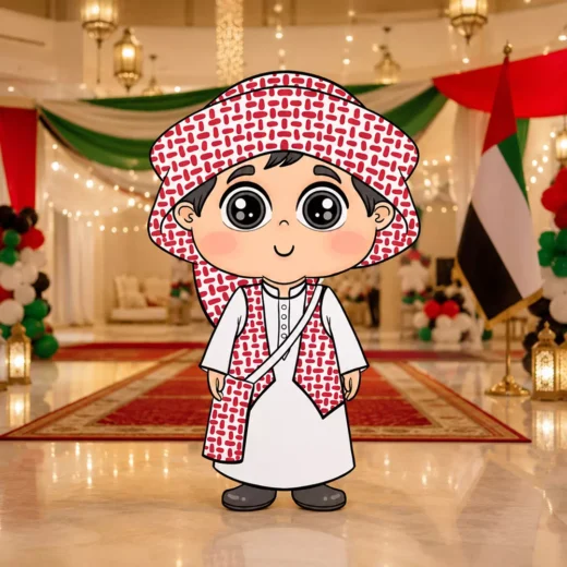 Illustrated Emirati Boy in Traditional Red Keffiyeh Character Cutout