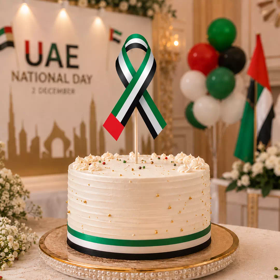 UAE Flag Ribbon National Day Acrylic Cake Topper - Image 4