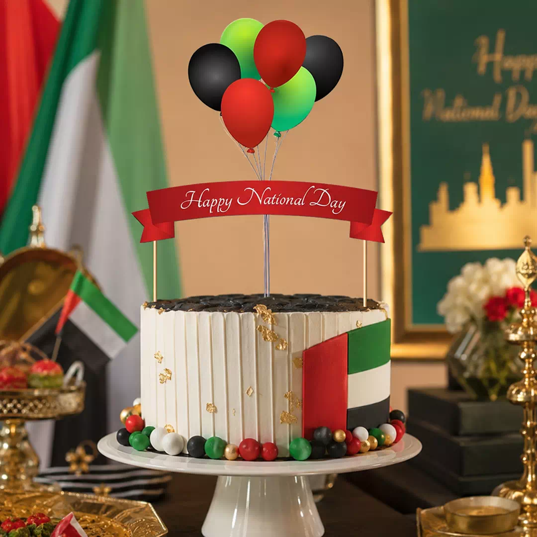 Happy UAE National Day Skyline and Balloons Acrylic Cake Topper - Image 2