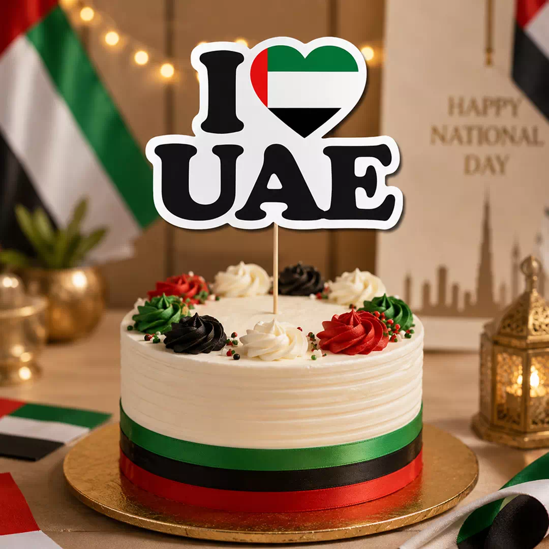 I Love UAE National Day Acrylic Cake Topper - Image 2