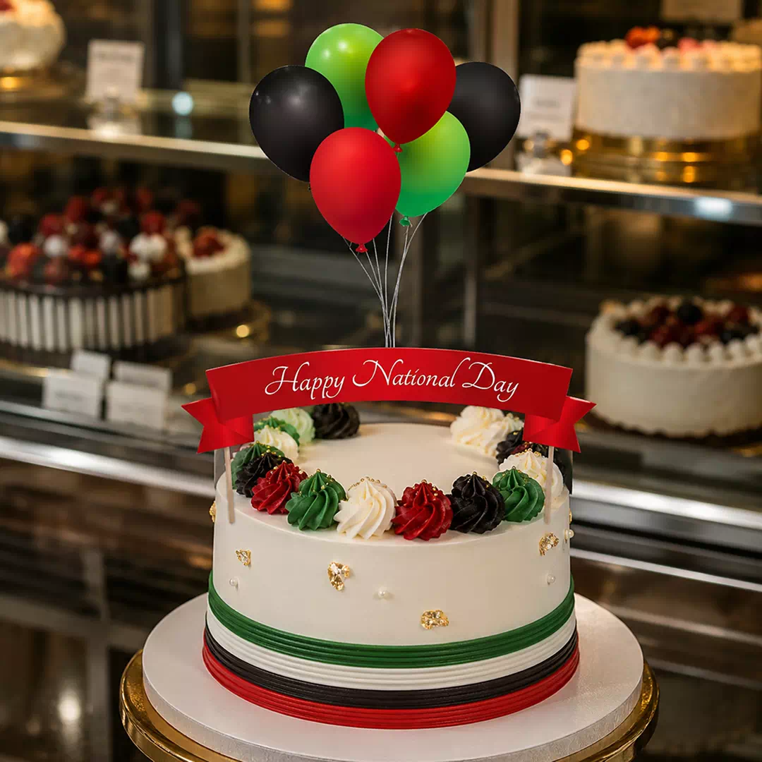 Happy UAE National Day Skyline and Balloons Acrylic Cake Topper - Image 3