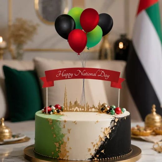 Happy UAE National Day Skyline and Balloons Acrylic Cake Topper