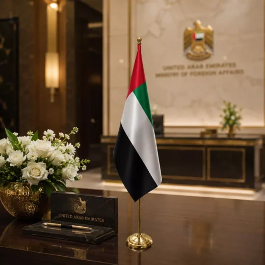 Premium UAE National Flag with Gold Freestanding Floor Stand