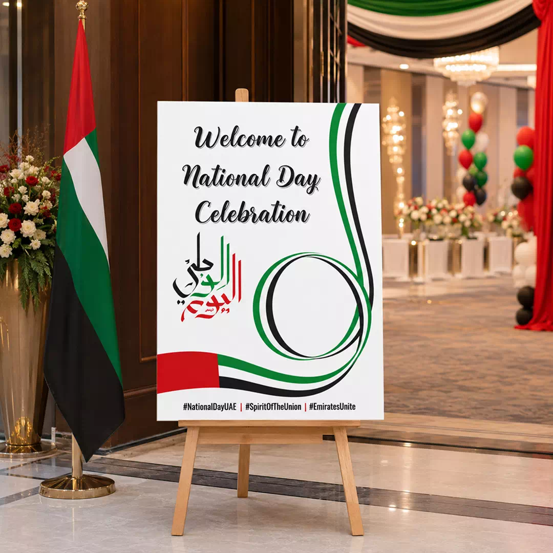 UAE National Day Welcome Board with Arabic Calligraphy and Flag Design - Image 2