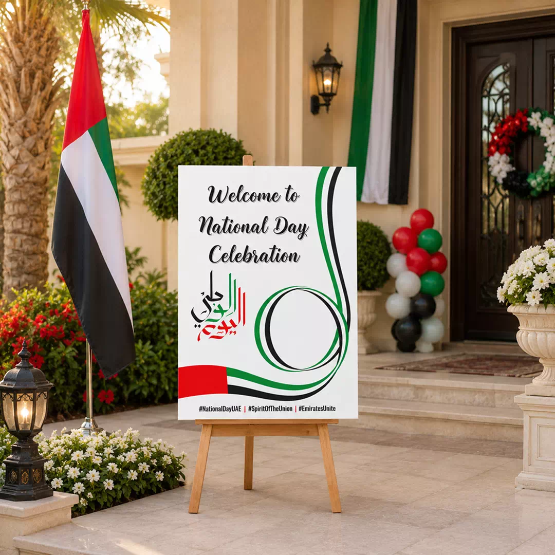 UAE National Day Welcome Board with Arabic Calligraphy and Flag Design - Image 3