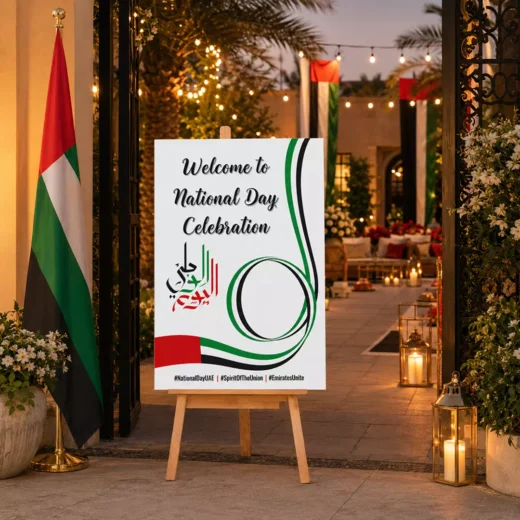 UAE National Day Welcome Board with Arabic Calligraphy and Flag Design