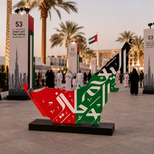 Spirit of the Union UAE Map and Arabic Calligraphy Freestanding Display