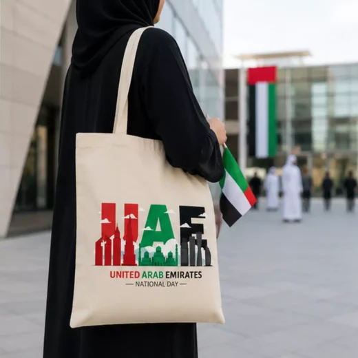 UAE National Day Skyline Printed Cotton Tote Bag