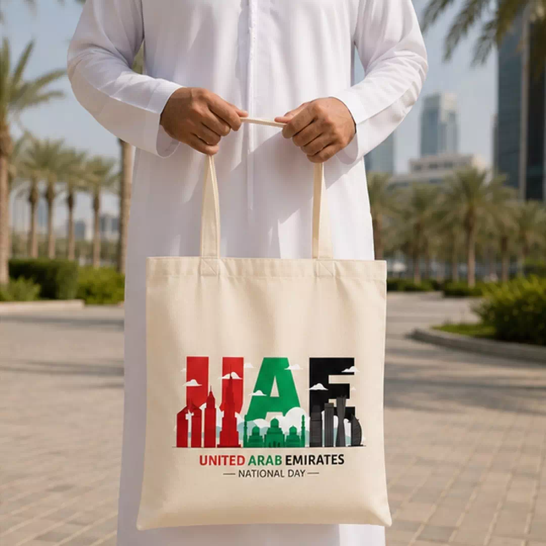 UAE National Day Skyline Printed Cotton Tote Bag - Image 3
