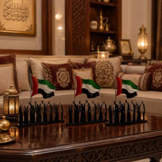 UAE Founding Leaders, National Flag and Majlis Tabletop Tribute Display Set
