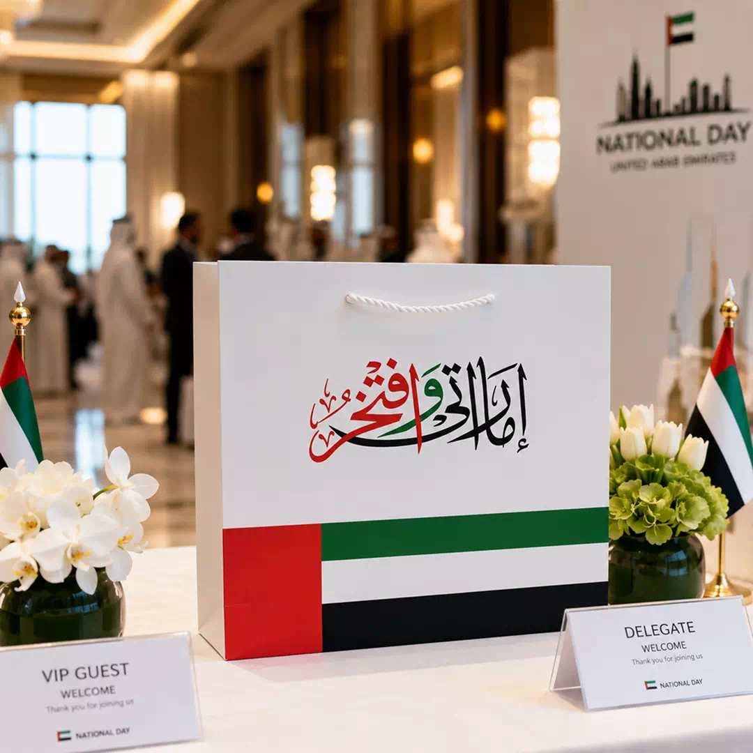 UAE Flag and Arabic Calligraphy National Day Paper Gift Bag - Image 2