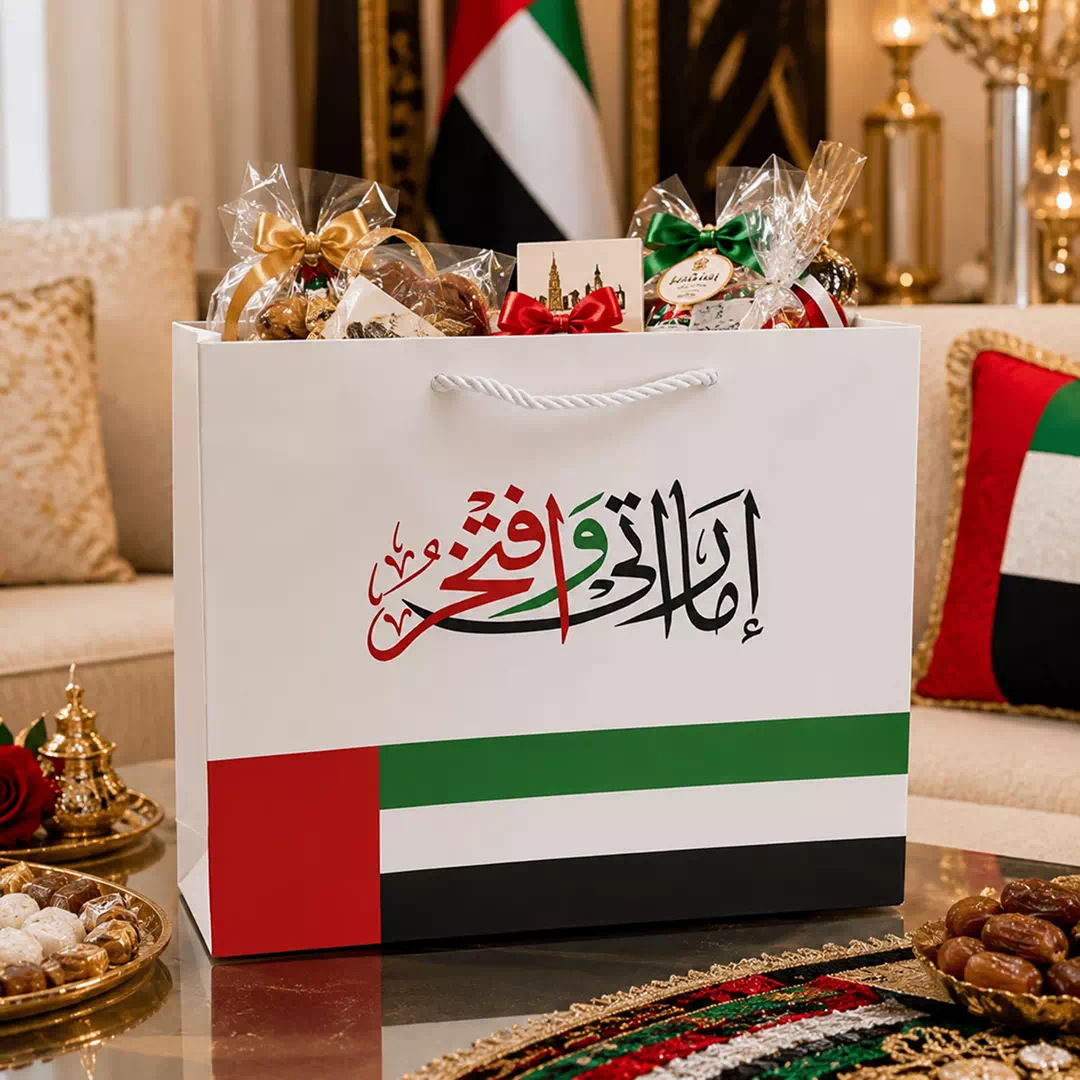 UAE Flag and Arabic Calligraphy National Day Paper Gift Bag - Image 3