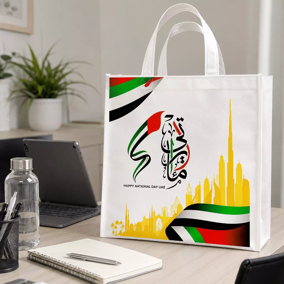 UAE Arabic Calligraphy and Gold Skyline Reusable Gift Tote Bag - Image 2