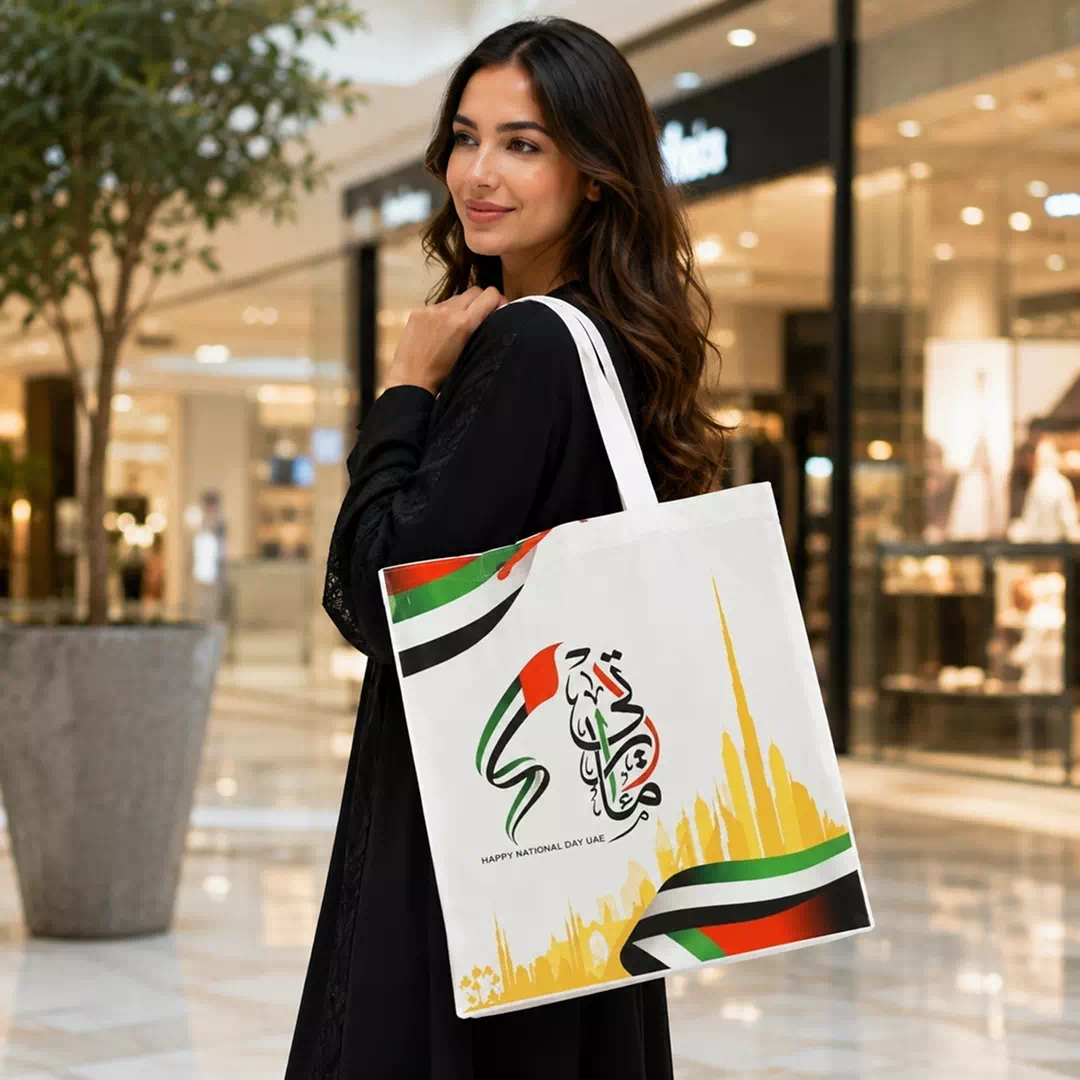 UAE Arabic Calligraphy and Gold Skyline Reusable Gift Tote Bag