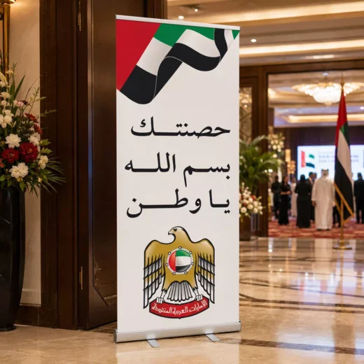 UAE Flag, Coat of Arms and Arabic Welcome Roll-Up Banner