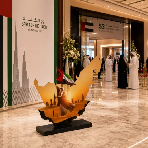 UAE Map, Founding Leader Portrait and Heritage Skyline Freestanding Tribute Display