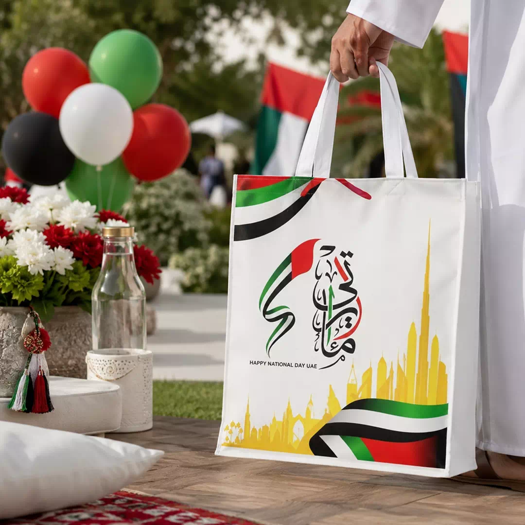 UAE Arabic Calligraphy and Gold Skyline Reusable Gift Tote Bag - Image 4
