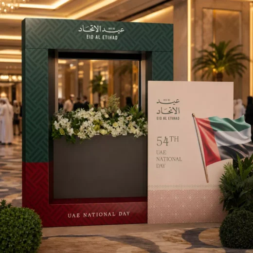 UAE 55th Eid Al Etihad Floral Photo Booth Frame and Welcome Panel Set