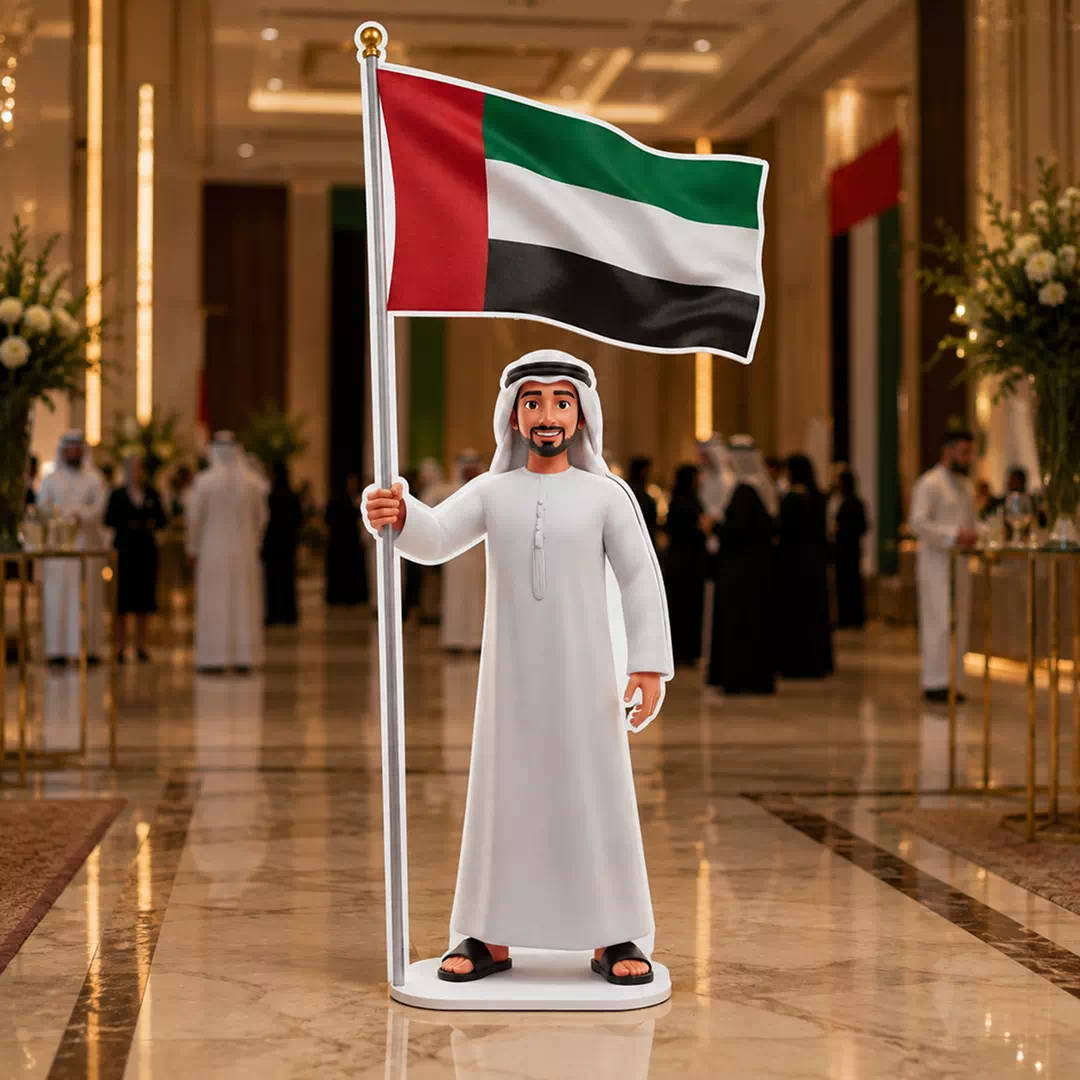 Illustrated Emirati Man in White Kandura Holding UAE Flag Character Cutout - Image 4