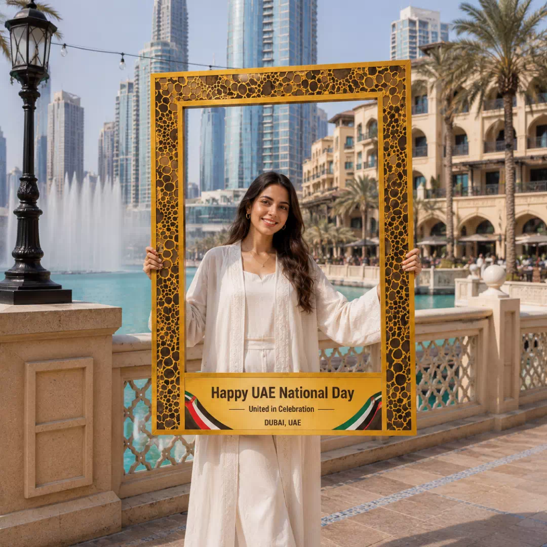Dubai Frame Landmark-Inspired Golden UAE National Day Handheld Selfie Frame - Image 2