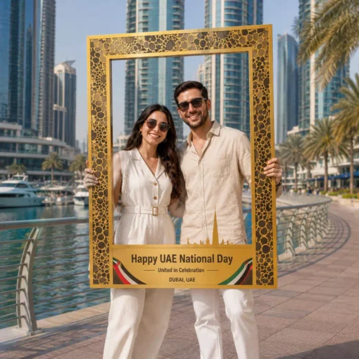 Dubai Frame Landmark-Inspired Golden UAE National Day Handheld Selfie Frame