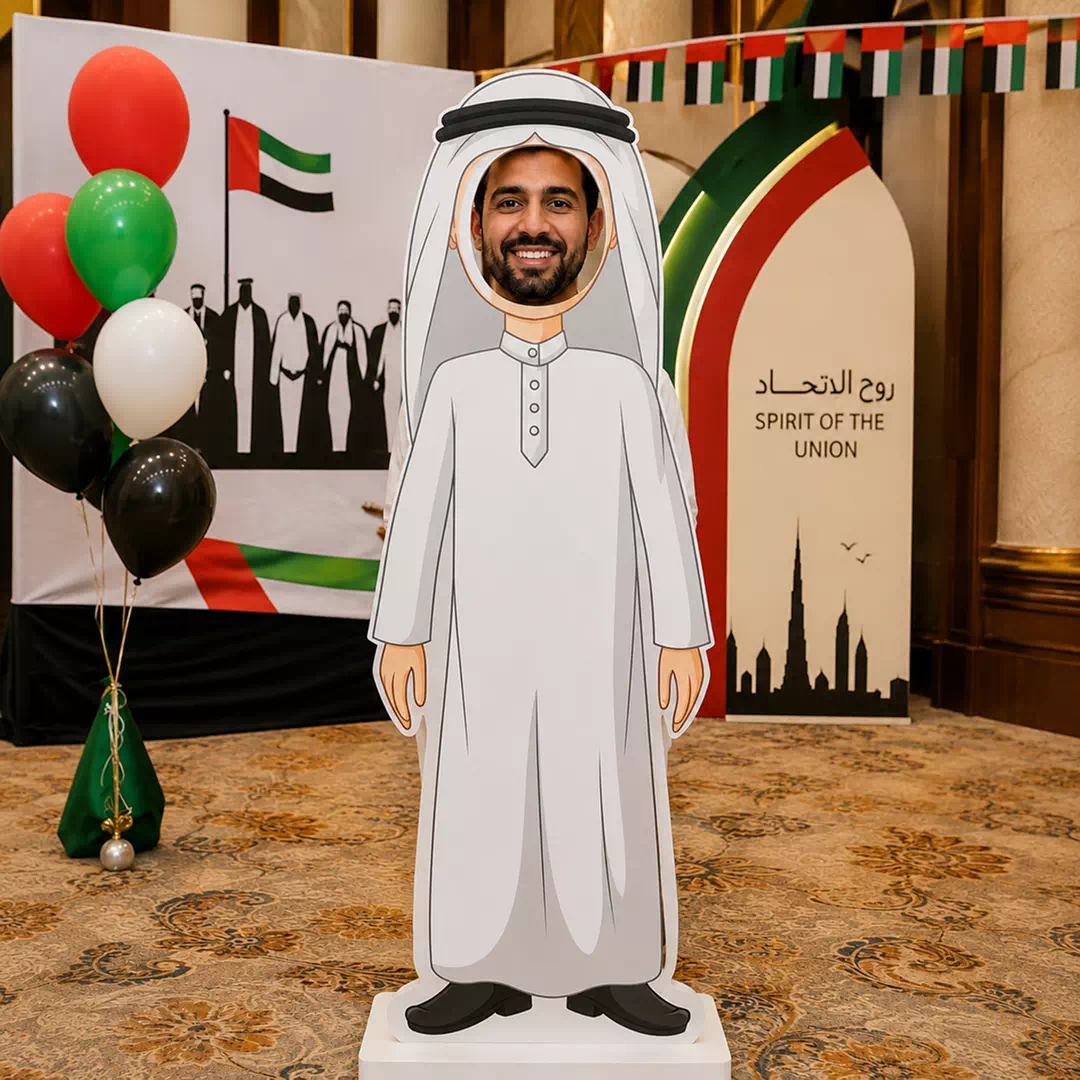 Emirati Man in Traditional White Kandura UAE National Day Photo Booth Cutout