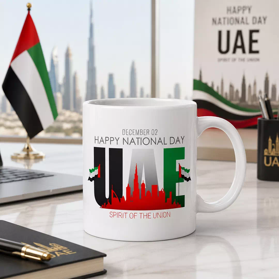 Spirit of the Union UAE Skyline National Day Ceramic Mug - Image 2