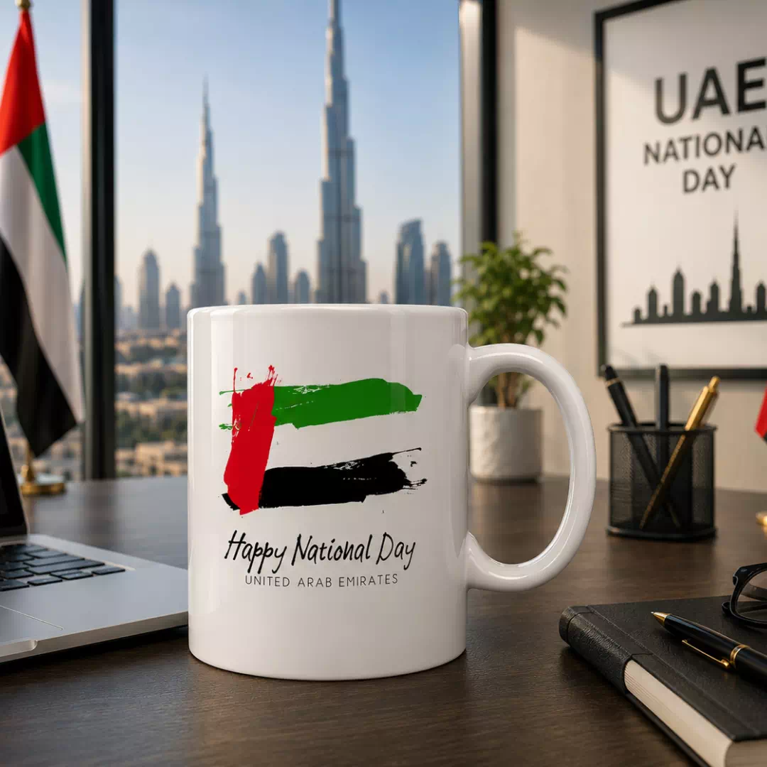 UAE Flag Brushstroke Happy National Day Ceramic Mug - Image 3