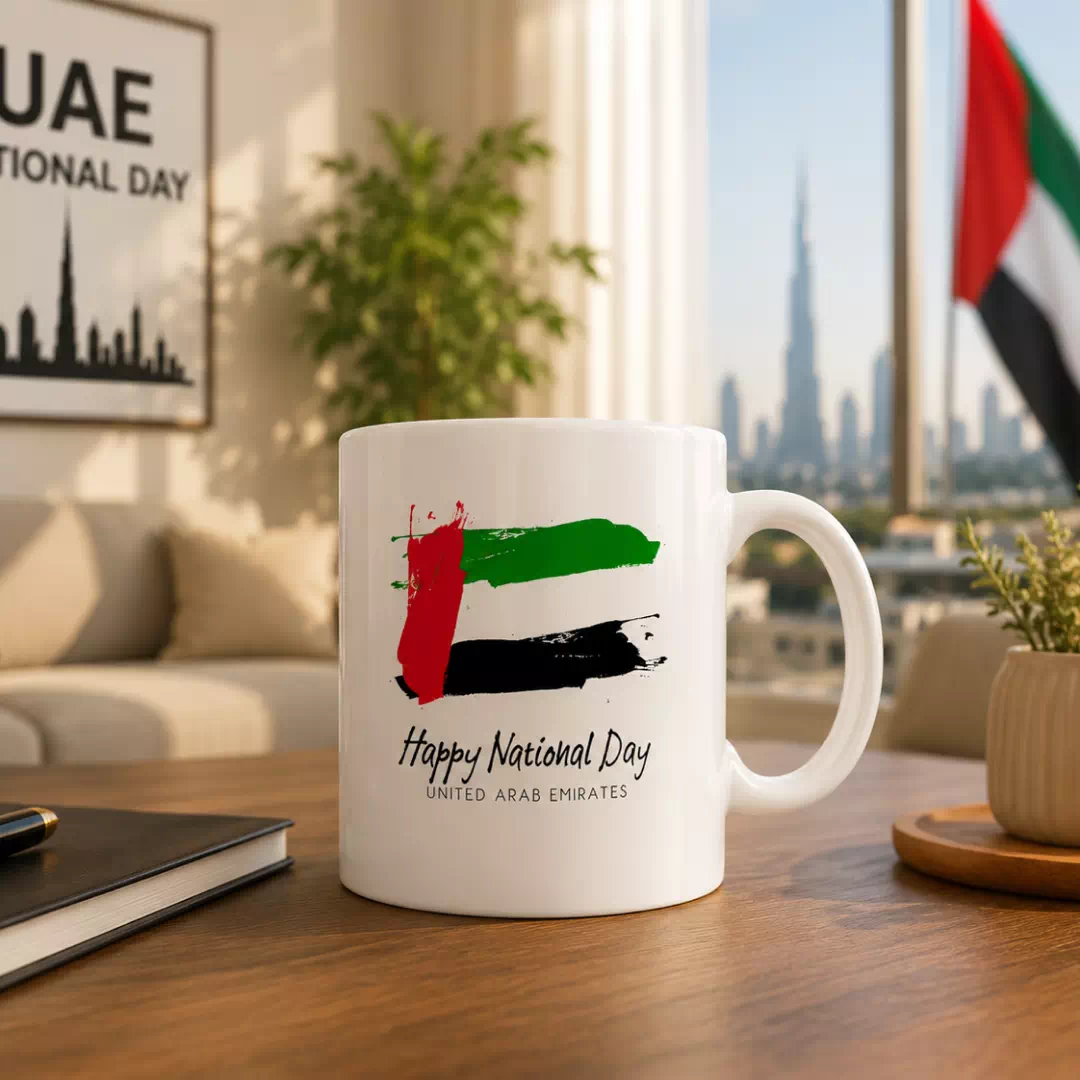 UAE Flag Brushstroke Happy National Day Ceramic Mug - Image 4