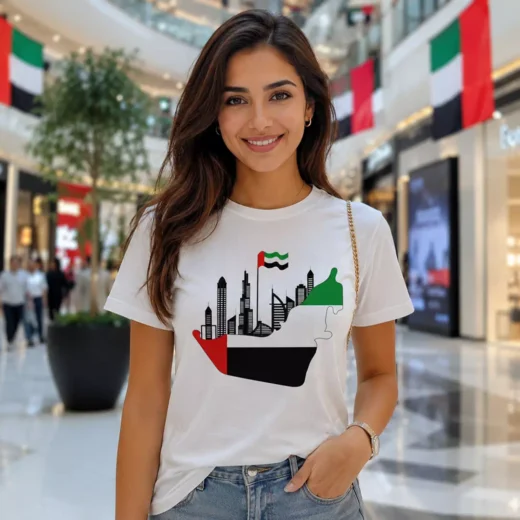UAE Map and Dubai Skyline National Day Printed T-Shirt