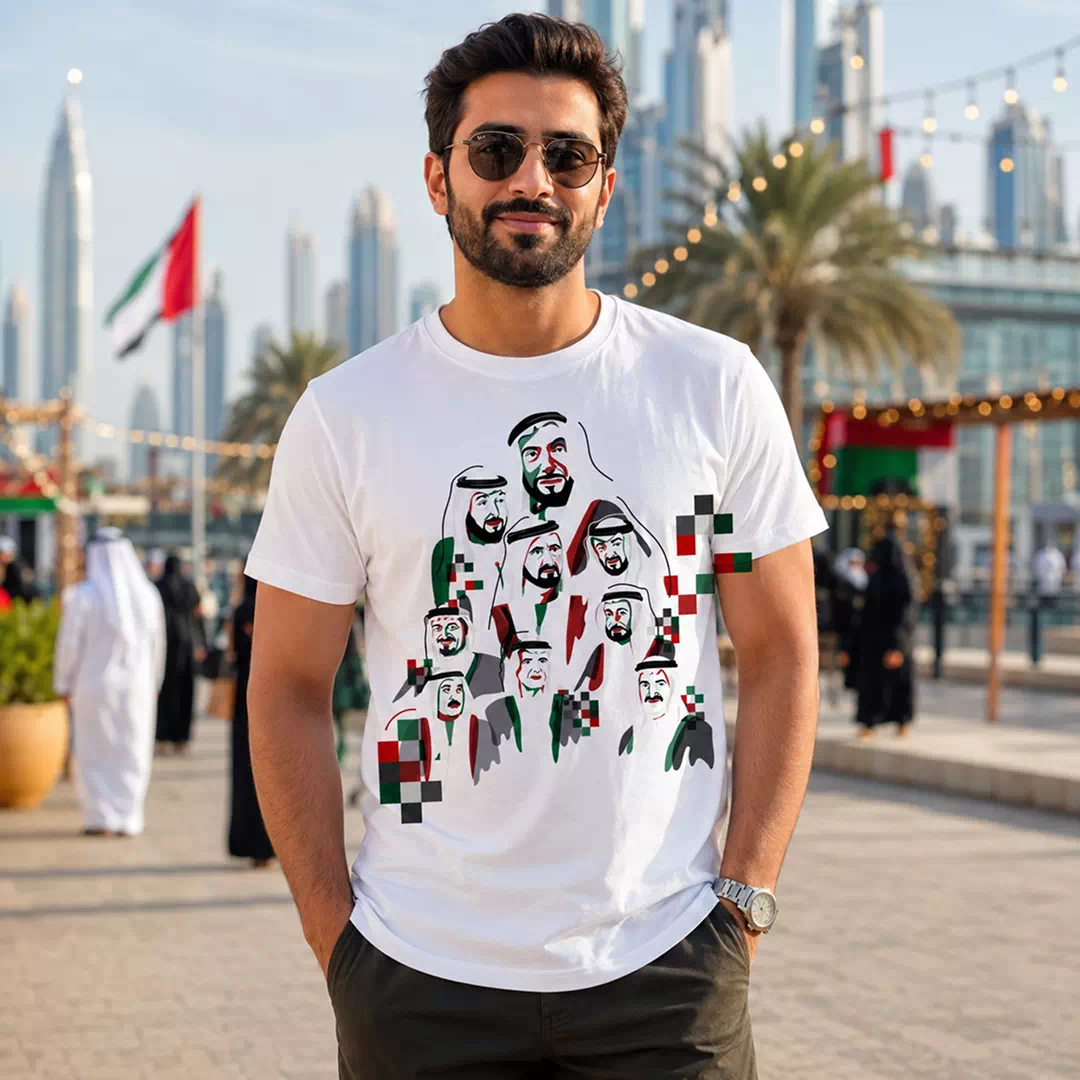 UAE Founding Leaders Heritage Portrait National Day Printed T-Shirt - Image 4