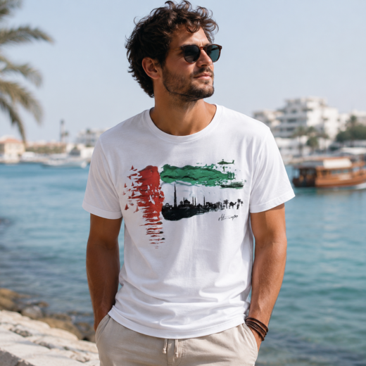 UAE Flag Brushstroke and Skyline National Day Printed T-Shirt