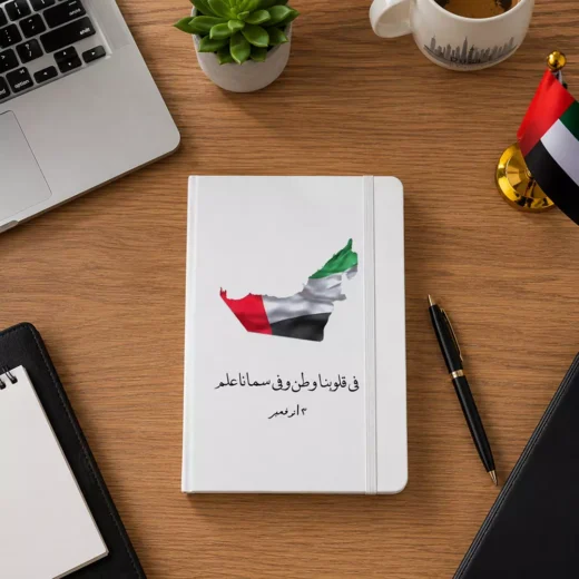 UAE Flag and Arabic Calligraphy National Day Hardcover Notebook