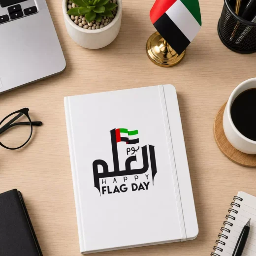 Happy UAE Flag Day Arabic Typography Hardcover Notebook