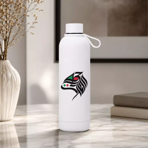 Stylised UAE Falcon Head in National Colours Metal Water Bottle