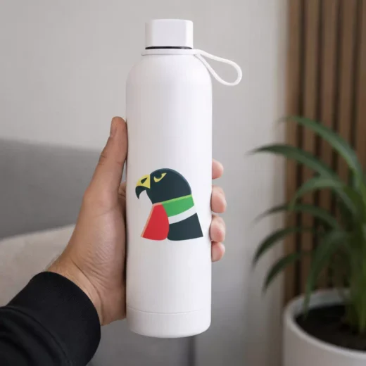 Geometric UAE Falcon Emblem in National Colours Metal Water Bottle