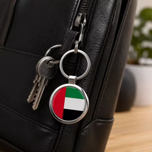 Round UAE National Flag Metal Keychain