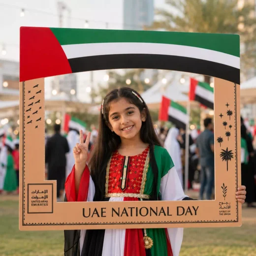 UAE Heritage National Day Handheld Selfie Frame with Flag and Palm Border