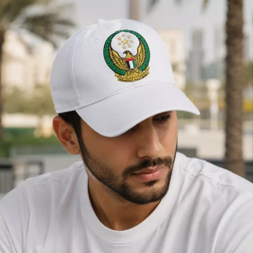 UAE Coat of Arms Embroidered White National Day Cap