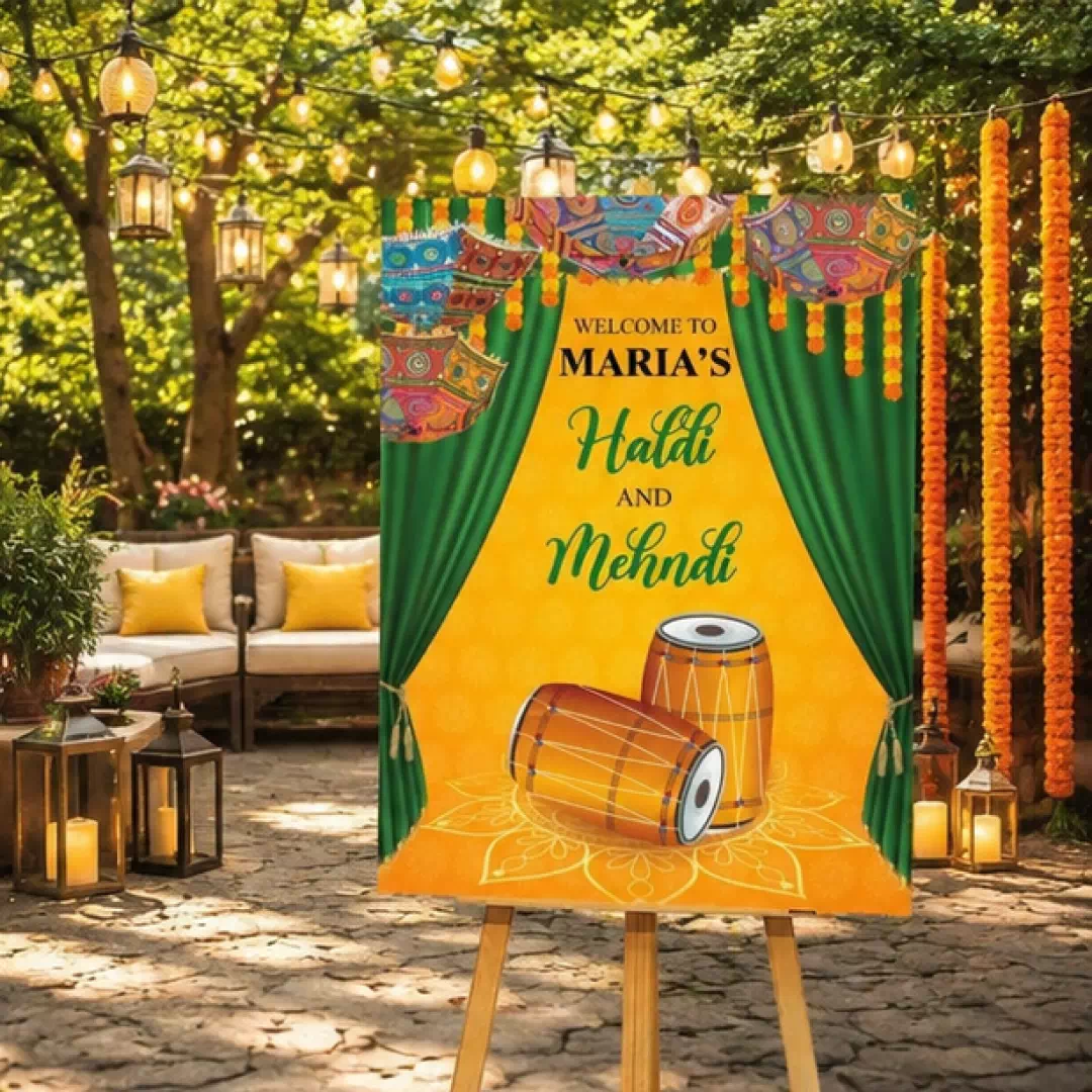 Haldi & Mehndi Dhol Welcome Board – Personalised Wedding Welcome Sign UAE - Image 3
