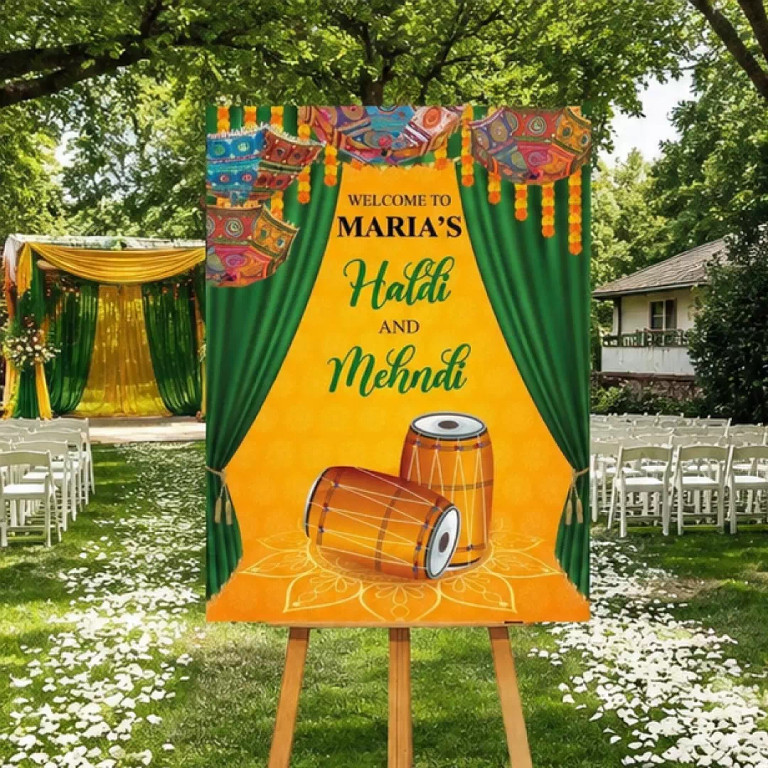 Haldi & Mehndi Dhol Welcome Board – Personalised Wedding Welcome Sign UAE - Image 4