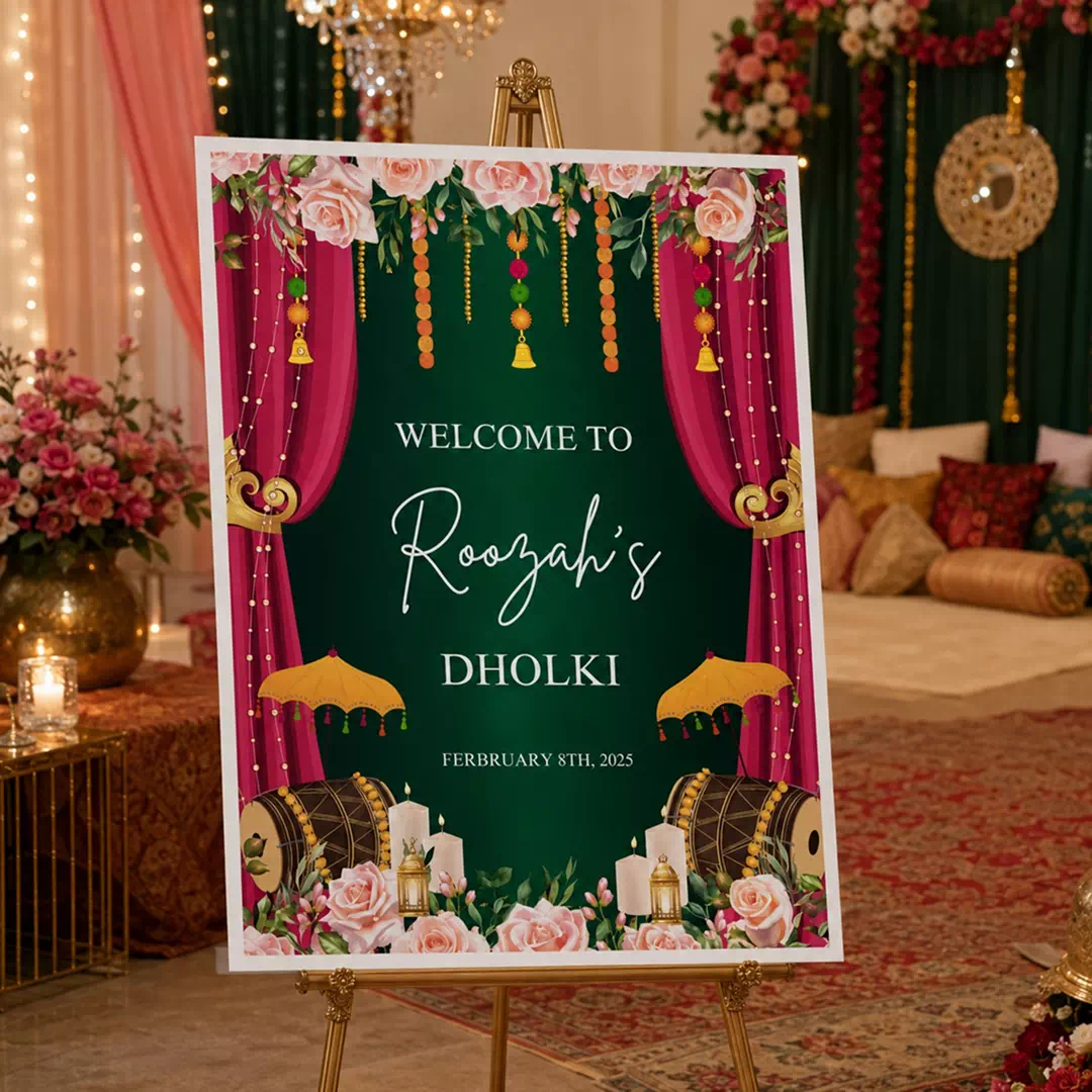 Dholki Drums Pink Welcome Board – Personalised Wedding Welcome Sign UAE - Image 2
