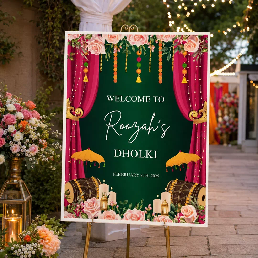 Dholki Drums Pink Welcome Board – Personalised Wedding Welcome Sign UAE - Image 4
