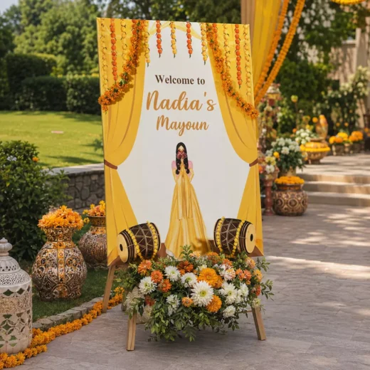 Mayoun Bride on Cart Welcome Board – Personalised Wedding Welcome Sign UAE