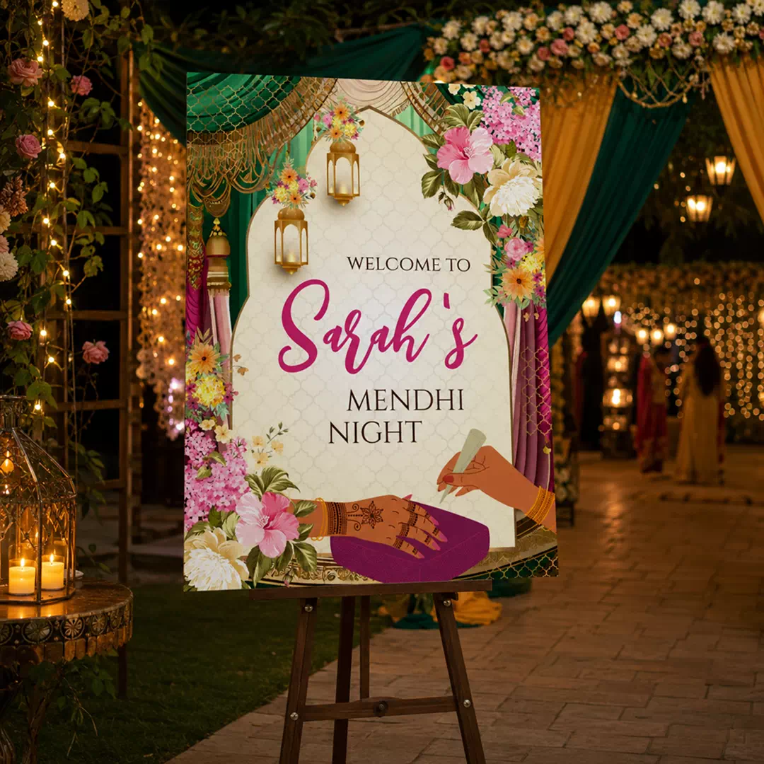 Palm Tree Sunset Mendhi Night Welcome Board – Personalised Wedding Welcome Sign UAE - Image 4