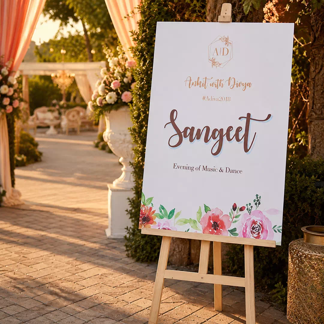Floral Green Sangeet Welcome Board – Personalised Wedding Welcome Sign UAE - Image 2